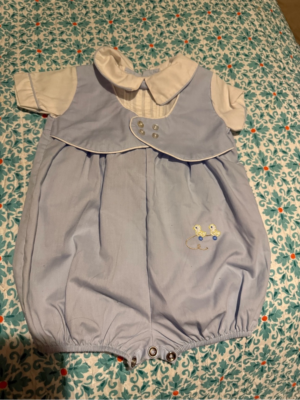 Alexis Light Blue and White Baby Romper vintage